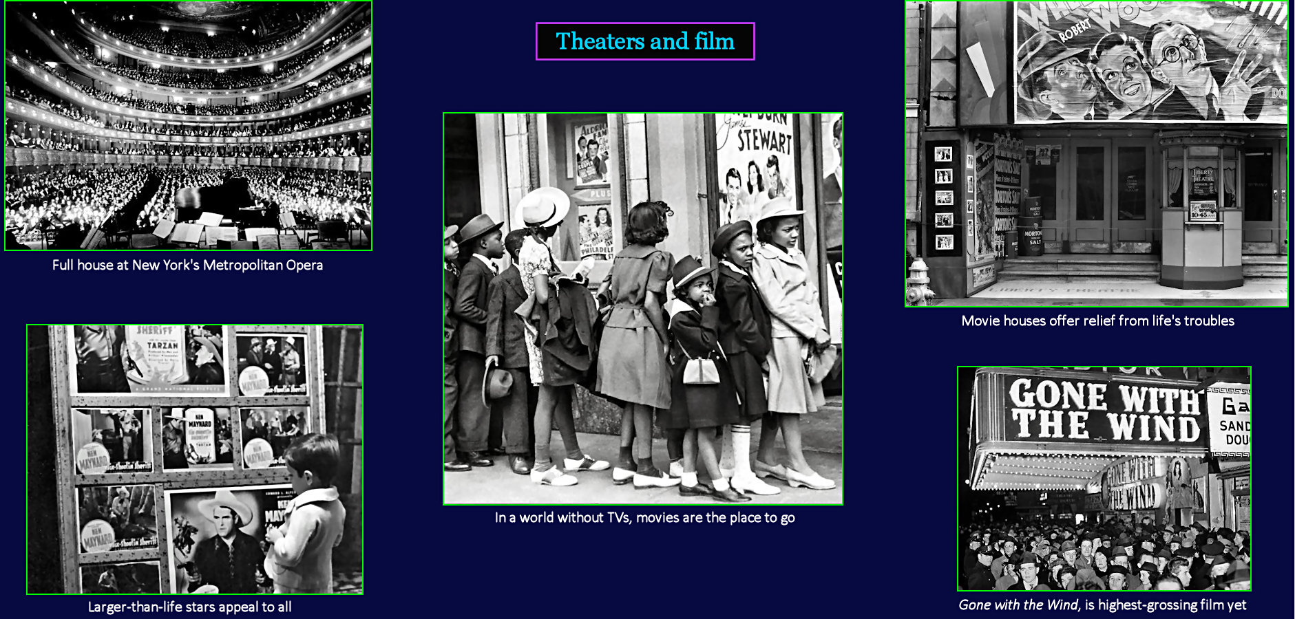Theaters, movies, 1940s